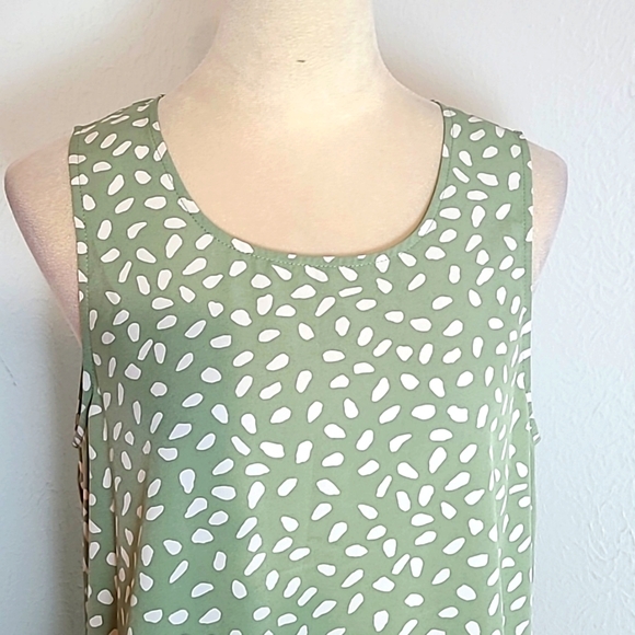 Staccato Sleeveless Green & White Speckled Mini-Dress w/Ruffled Hem, Size Large - Picture 3 of 9
